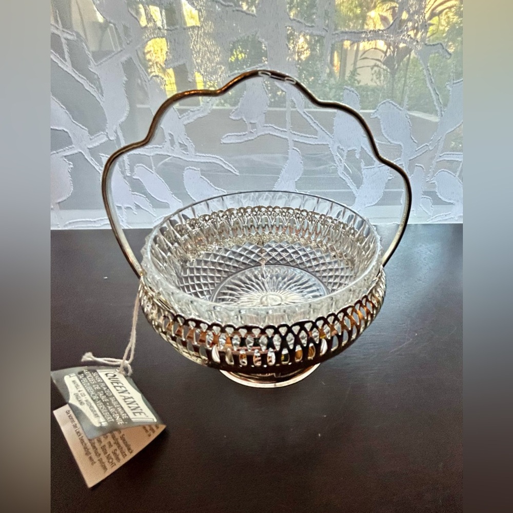 NWT Queen Anne Vintage, Silver Plated, Crystal Bowl Made in England
